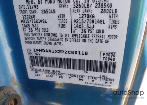 1993 Ford Aerostar from USA, damaged, VIN 1FMDA41X2PZC80118